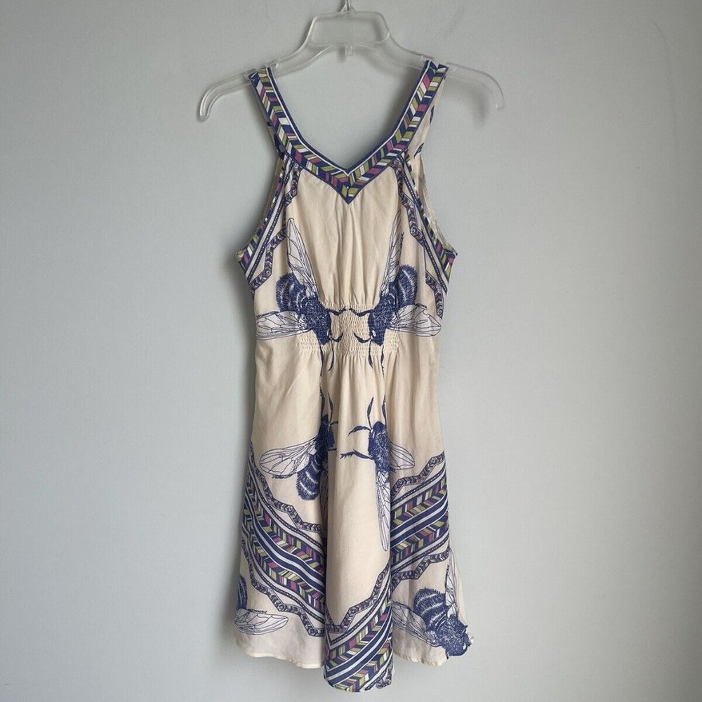 Leifnotes Anthropologie Ivory Blue Bombus Bumble Bee Dress